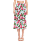 Pink Peony Pattern Print Side Slit Midi Skirt