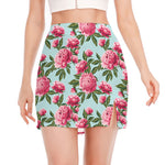 Pink Peony Pattern Print Side Slit Mini Skirt
