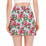 Pink Peony Pattern Print Side Slit Mini Skirt