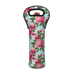 Pink Peony Pattern Print Single Neoprene Wine Tote