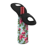 Pink Peony Pattern Print Single Neoprene Wine Tote