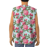 Pink Peony Pattern Print Sleeveless Baseball Jersey
