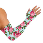 Pink Peony Pattern Print Sun Protection Arm Sleeves