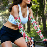 Pink Peony Pattern Print Sun Protection Arm Sleeves