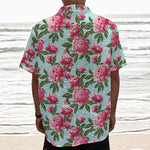 Pink Peony Pattern Print Textured Short Sleeve Shirt