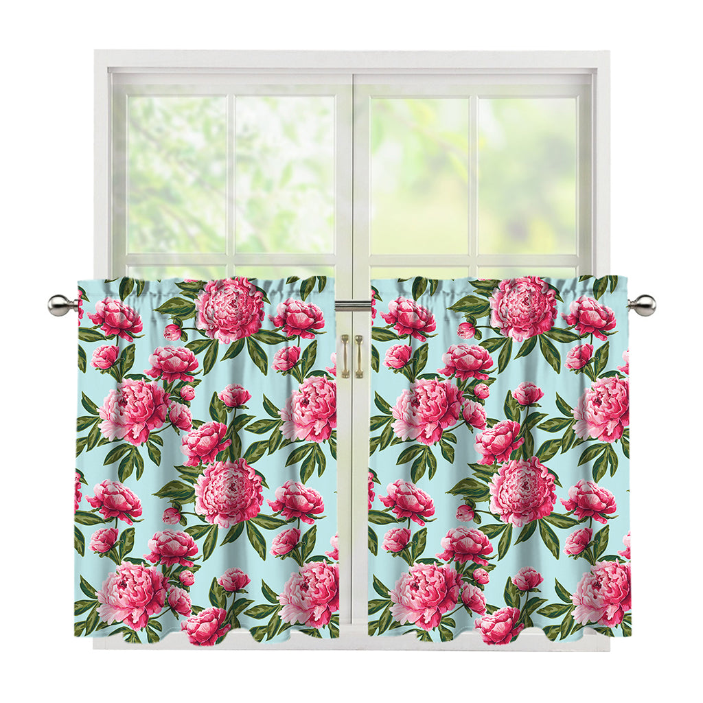 Pink Peony Pattern Print Tier Curtains