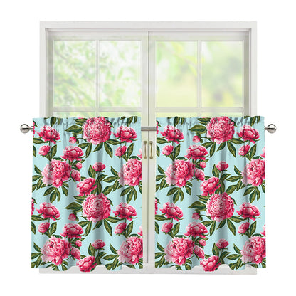 Pink Peony Pattern Print Tier Curtains