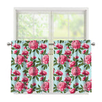 Pink Peony Pattern Print Tier Curtains