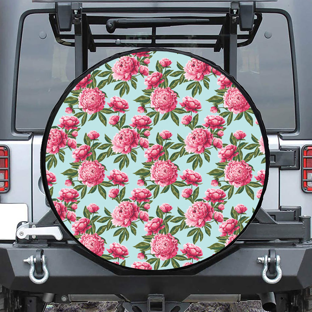 Pink Peony Pattern Print Tire Cover
