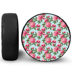 Pink Peony Pattern Print Tire Cover