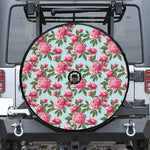 Pink Peony Pattern Print Tire Cover With Camera Hole