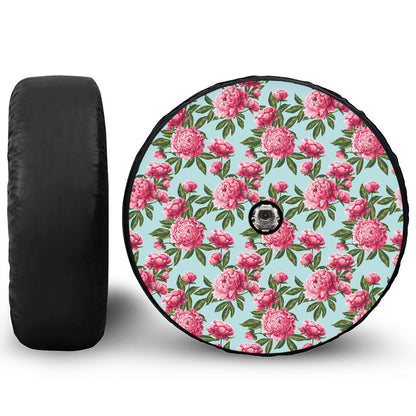 Pink Peony Pattern Print Tire Cover With Camera Hole