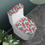 Pink Peony Pattern Print Toilet Lid And Tank Cover Set