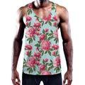 Pink Peony Pattern Print Men's Workout Tank Top