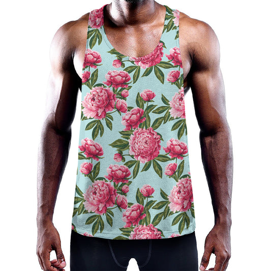 Pink Peony Pattern Print Training Tank Top