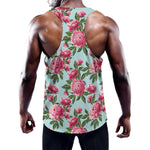 Pink Peony Pattern Print Training Tank Top