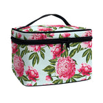 Pink Peony Pattern Print Travel Makeup Bag