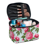 Pink Peony Pattern Print Travel Makeup Bag