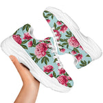 Pink Peony Pattern Print White Chunky Shoes