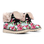 Pink Peony Pattern Print Winter Boots