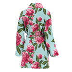 Pink Peony Pattern Print Women's Bathrobe
