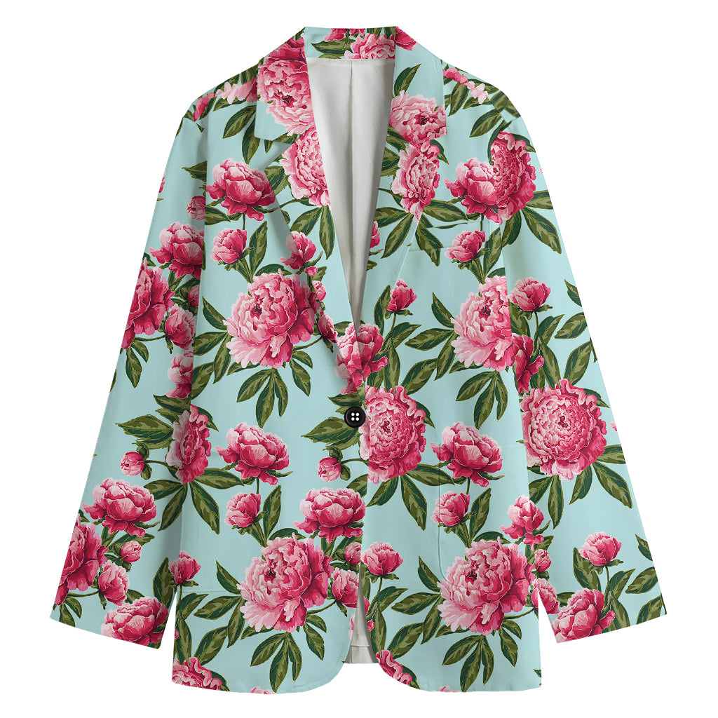Pink Peony Pattern Print Women's Blazer
