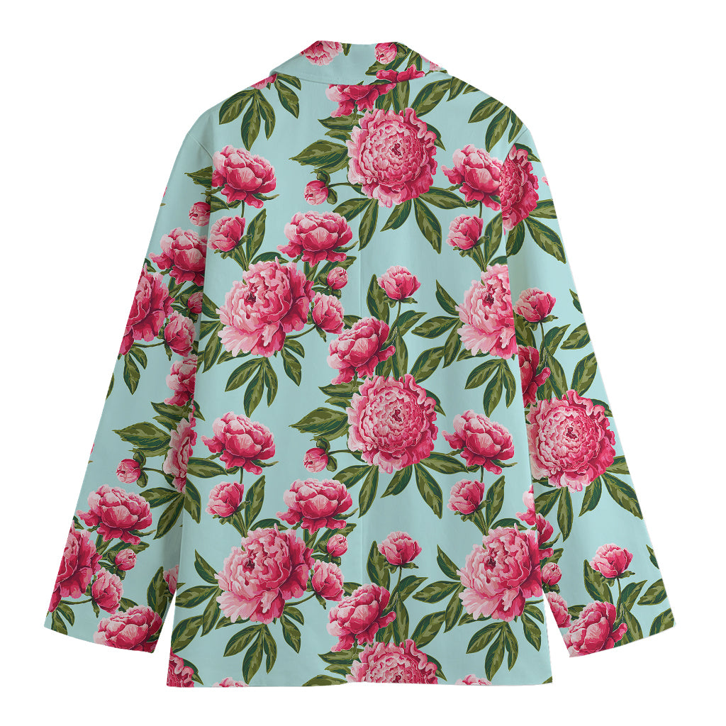 Pink Peony Pattern Print Women's Blazer