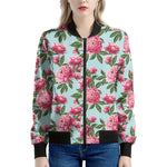 Pink Peony Pattern Print Women's Bomber Jacket