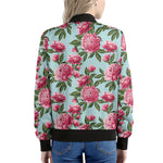 Pink Peony Pattern Print Women's Bomber Jacket