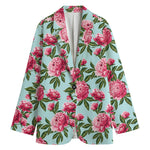 Pink Peony Pattern Print Women's Cotton Blazer