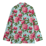 Pink Peony Pattern Print Women's Cotton Blazer