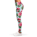 Pink Peony Pattern Print Women's Leggings