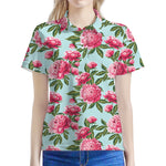 Pink Peony Pattern Print Women's Polo Shirt