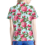 Pink Peony Pattern Print Women's Polo Shirt