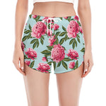 Pink Peony Pattern Print Women's Split Running Shorts
