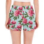 Pink Peony Pattern Print Women's Split Running Shorts