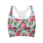 Pink Peony Pattern Print Women's Sports Bra
