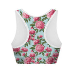 Pink Peony Pattern Print Women's Sports Bra
