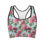 Pink Peony Pattern Print Women's Sports Bra