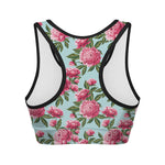 Pink Peony Pattern Print Women's Sports Bra