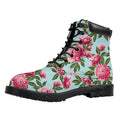 Pink Peony Pattern Print Padded Collar Lace Up Boots