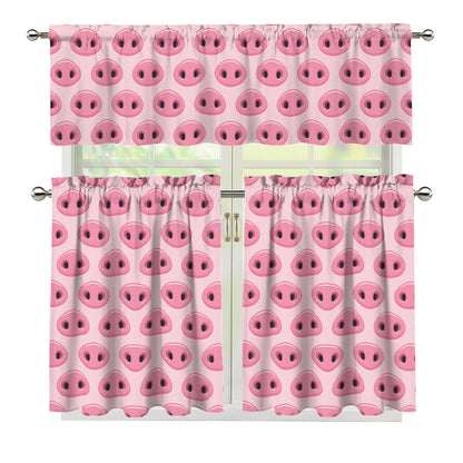 Pink Pig Nose Pattern Print 3 Piece Kitchen Curtains