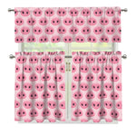 Pink Pig Nose Pattern Print 3 Piece Kitchen Curtains