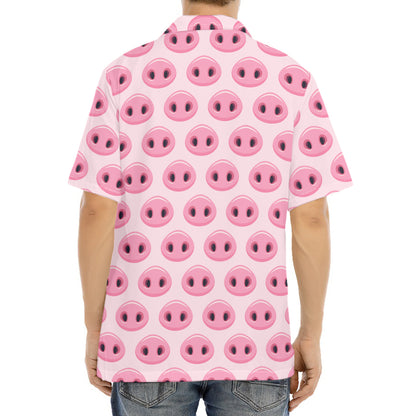 Pink Pig Nose Pattern Print Aloha Shirt