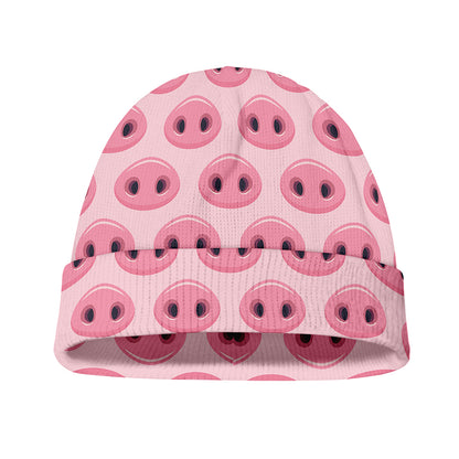 Pink Pig Nose Pattern Print Beanie