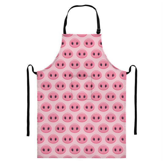 Pink Pig Nose Pattern Print Bib Apron With Pocket