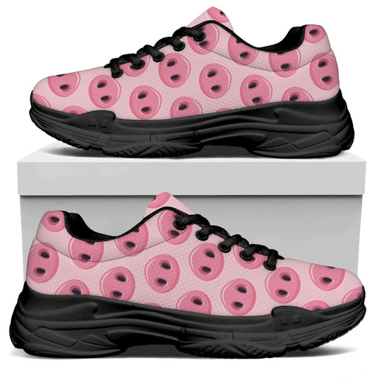 Pink Pig Nose Pattern Print Black Chunky Shoes