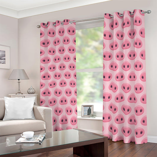 Pink Pig Nose Pattern Print Blackout Grommet Curtains