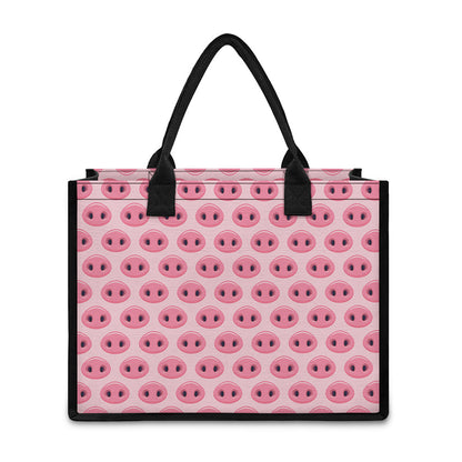 Pink Pig Nose Pattern Print Canvas Tote Bag