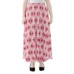 Pink Pig Nose Pattern Print Chiffon Maxi Skirt